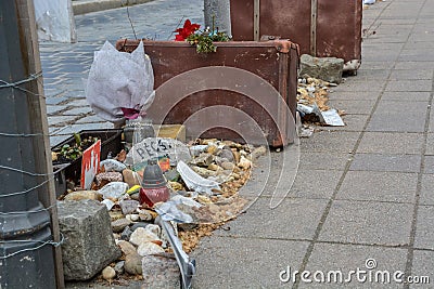 Suitcases and stones as memorial for Nazi occupation in Budapest Editorial Stock Photo