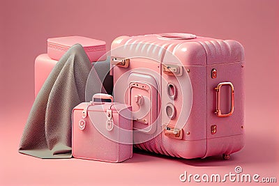 suitcases for traveling big suitcase for clothes on pink background Stock Photo