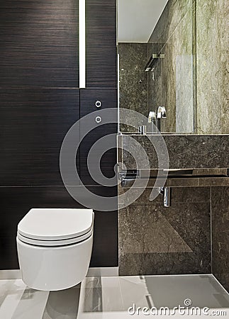 Suite bathroom in brown marble Stock Photo