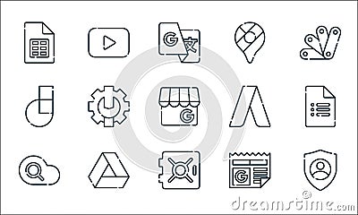 Suite line icons. linear set. quality vector line set such as , vault, cloud, drive, jamboard, adwords, maps Vector Illustration