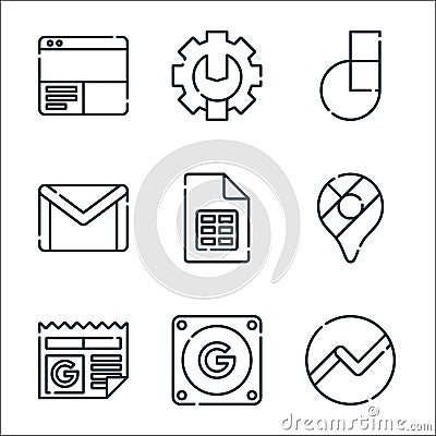 suite line icons. linear set. quality vector line set such as work, , maps, sheets, gmail, jamboard, admin Vector Illustration