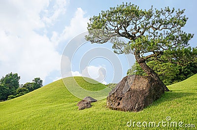 Suizenji garden is a spacious, Japanese style landscape garden Stock Photo