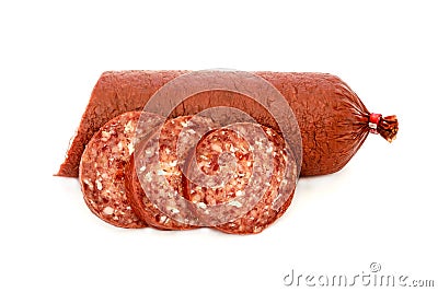 Sujuk sausage on white background Stock Photo