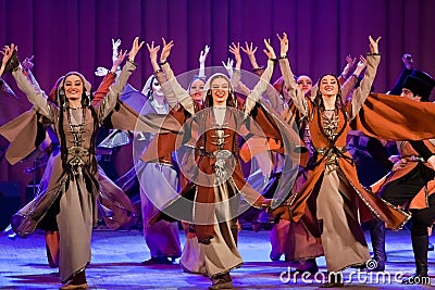 Sukhishvili, world famous Georgian National Ballet, women dance at concert in Vinnytsia, Ukraine Editorial Stock Photo