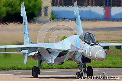 Sukhoi Su-35S perfoming test flight in Zhukovsky, Moscow region, Russia. Editorial Stock Photo