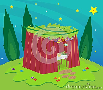 Sukkah At Night Vector Illustration