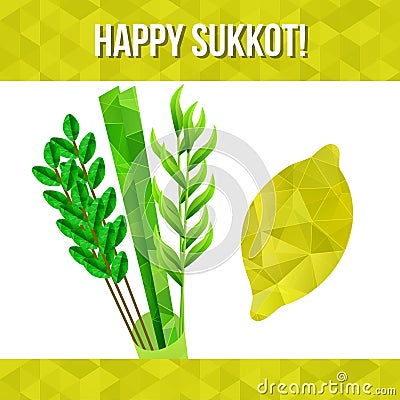 Sukkot symbols - four species - palm, willow, myrtle , etrog. Jewish religious New Year Vector Illustration