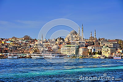 Suleymaniye Mosque Golden Horn view in Istanbul Stock Photo