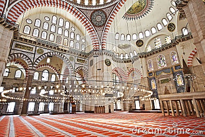 Suleymaniye Mosque in Istanbul Turkey - interior Stock Photo