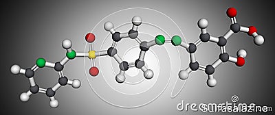 Sulfasalazine molecule. It is azobenzene, used in the management of inflammatory bowel diseases. Molecular model. 3D rendering Stock Photo