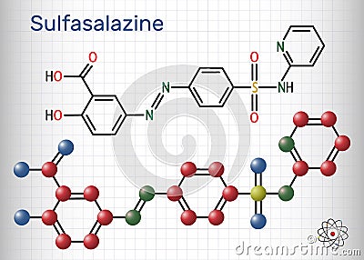 Sulfasalazine molecule. It is azobenzene, used in the management of inflammatory bowel diseases. Structural chemical formula and Vector Illustration