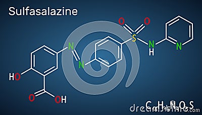 Sulfasalazine molecule. It is azobenzene, used in the management of inflammatory bowel diseases. Structural chemical formula on Vector Illustration