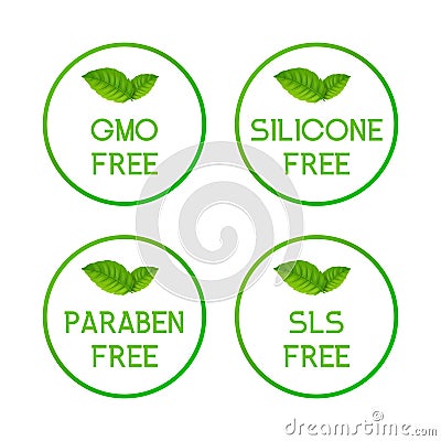 Sulfate free, paraben free vector icon. GMO sls free preservative chemical organic circle label Vector Illustration