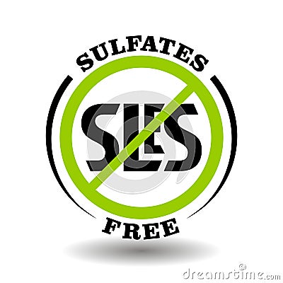 Sulfates free vector stamp with prohibited SLS, no SLES, lauryl, laureth additives for natural cosmetics icon and chemicals Vector Illustration