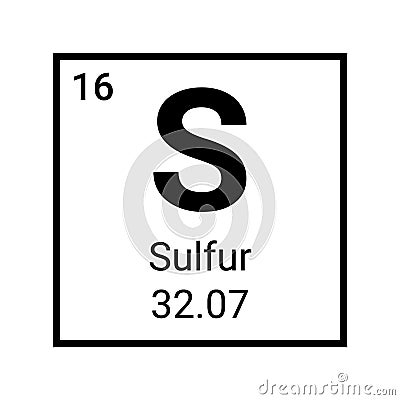 Sulfur atom element periodic table icon. Vector sulfur symbol chemistry Vector Illustration