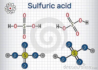 Sulfuric acid sulphuric, H2SO4 molecule . It is strong miner Vector Illustration