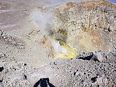 Sulfurous Gases Inside a Volcano Crater Stock Photo