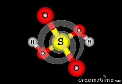 Sulphur acid molecular structure on black background Stock Photo