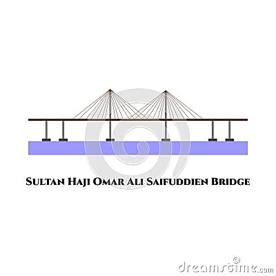 Sultan Haji Omar Ali Saifuddien Bridge. The longest bridge in southeast asia. A dual-carriageway bridge in Brunei. A great bridge Cartoon Illustration