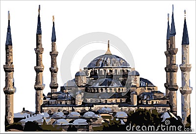 Sultanahmet camii Blue Mosque Hand drawing mosque watercolor vector sketch drawing Vector Illustration