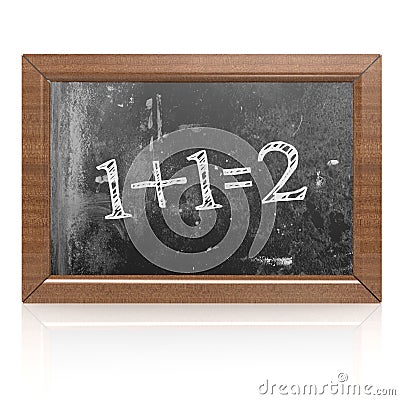 Sum one plus one equals two written on blackboard Stock Photo