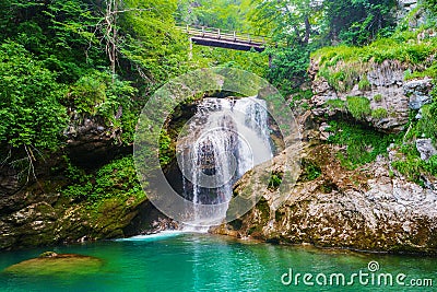 Sum waterfall Radovna River Vintgar Gorge Slovenia Stock Photo