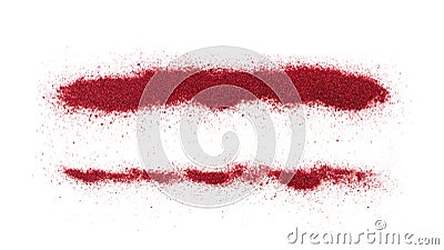 Sumac Powder Isolated, Red Sumach Ground Seasoning, Dry Sumak, Crushed Typhina Seeds Stock Photo