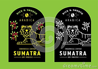 Sumatra Arabica coffee bean label design with tiger Vector Illustration