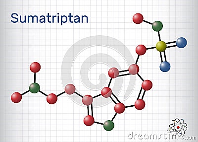 Sumatriptan molecule. It is serotonin receptor agonist used to treat migraines, headache. Structural chemical formula, molecule Vector Illustration