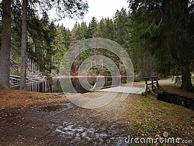 Sumava bridge with Lake Stock Photo