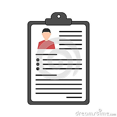 Summary concept. Vector resume icon. Recruitment. Document with information about a person. Flat design Vector Illustration