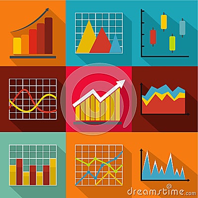 Summary table icons set, flat style Stock Photo