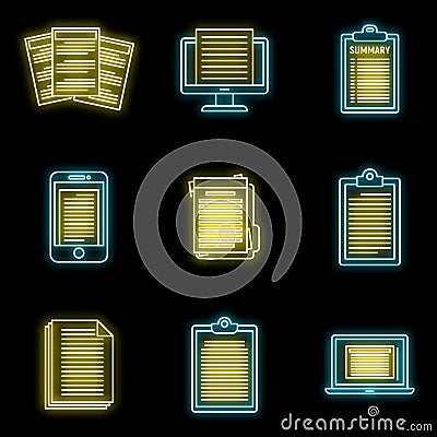 Summary text icons set vector neon Vector Illustration