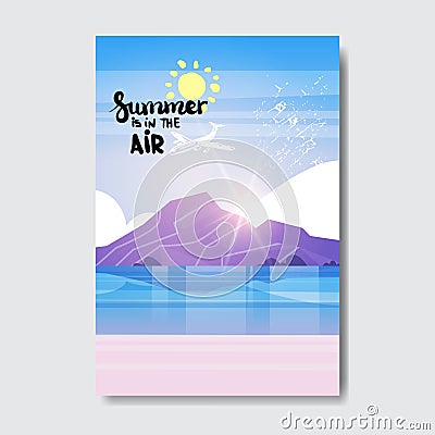 Summe beach mountain sunrise badge Design Label. Season Holidays lettering for logo,Templates, invitation, greeting card Vector Illustration