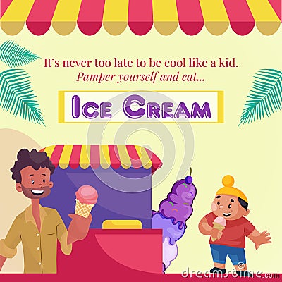 Banner design of pamper yourself and eat ice cream Vector Illustration