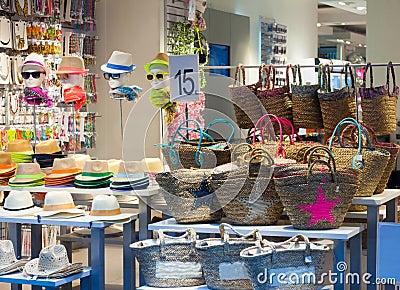 Summer accessories shop Stock Photo