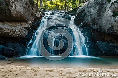 Summer accommodation concept Sand falls, symbolizing bookings for sunny destinations Stock Photo