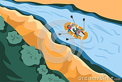 Summer activities and vacation canoeing and rowing Vector Illustration