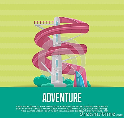 Summer adventure poster with water slide Vector Illustration