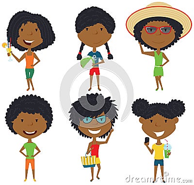 Summer African-American female characters vector illustration. Vector Illustration