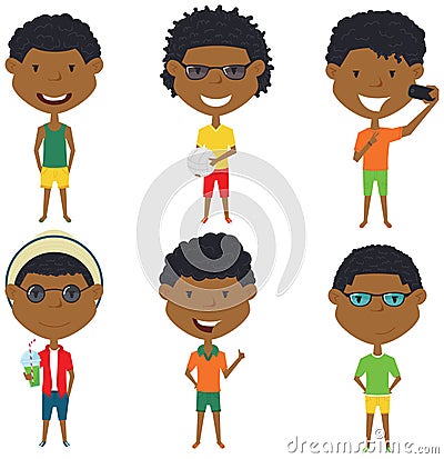 Summer African- American male characters vector illustration. Vector Illustration