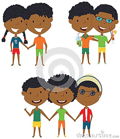 Summer African-American people standing and holding hands Vector Illustration