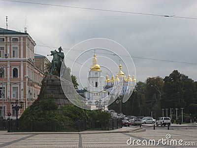 summer afternoon stroll along the street of Kiev view of the cathedral and monument Editorial Stock Photo