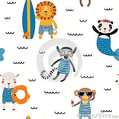 Summer animals seamless pattern Vector Illustration