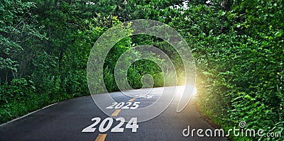 Summer asphalt curvy road with numbers 2024,2025 and 2026 Stock Photo