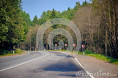 Summer asphalt road. Russian road. Road turn Stock Photo