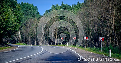 Summer asphalt road. Russian road. Road turn Stock Photo