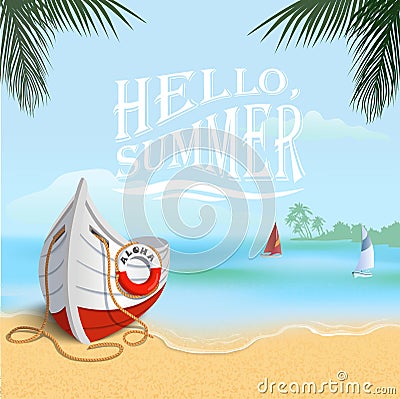 Summer background with boat Vector Illustration