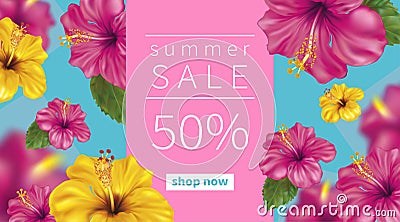 Summer background with Hibiscus Vector Illustration