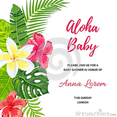 Summer background with jungle leaves and flowers Stock Photo